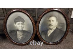 Pair of African American Black Americana Man&Woman Oval Framed Portraits