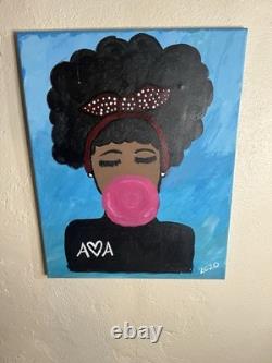 Pop Art Original Outsider Art African American Black Woman Painting Bubble Gum