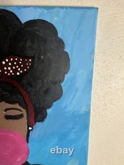 Pop Art Original Outsider Art African American Black Woman Painting Bubble Gum