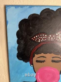 Pop Art Original Outsider Art African American Black Woman Painting Bubble Gum