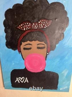 Pop Art Original Outsider Art African American Black Woman Painting Bubble Gum