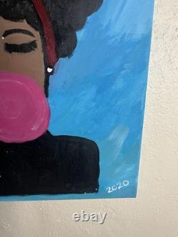 Pop Art Original Outsider Art African American Black Woman Painting Bubble Gum