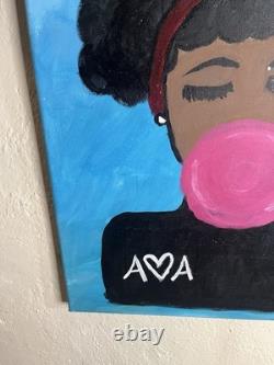 Pop Art Original Outsider Art African American Black Woman Painting Bubble Gum