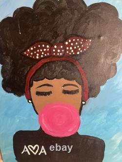 Pop Art Original Outsider Art African American Black Woman Painting Bubble Gum