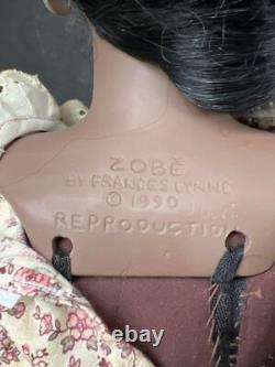 Porcelain African American Doll With Floral Dress & Lace Trim Black Hair Brown E