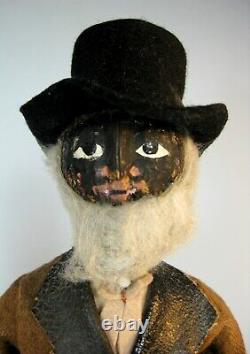 Pr Vintage Walnut Cloth Black Folk Art Primitive Dolls Loveleigh Novelty