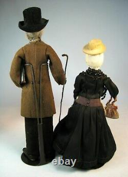 Pr Vintage Walnut Cloth Black Folk Art Primitive Dolls Loveleigh Novelty