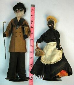 Pr Vintage Walnut Cloth Black Folk Art Primitive Dolls Loveleigh Novelty