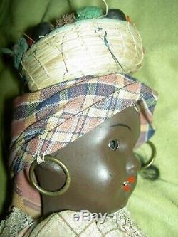Pretty antique, BROWN bisque jtd. Doll, sleep glass eyes sgnd crown W&C GERMANY