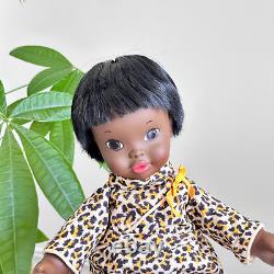 RARE 1969 Shindana Dee Bee baby doll African American black hair cheetah outfit