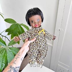 RARE 1969 Shindana Dee Bee baby doll African American black hair cheetah outfit