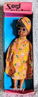 RARE 8 Susie Sad Eyes SOUL SISTER Black Doll kaftan turban box 1960s FUN WORLD