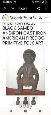 RARE ANTIQUE African American Black Cast Iron Figural Andirons Fireplace