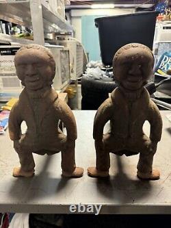 RARE ANTIQUE African American Black Cast Iron Figural Andirons Fireplace