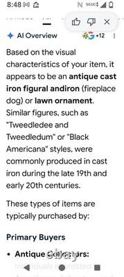RARE ANTIQUE African American Black Cast Iron Figural Andirons Fireplace