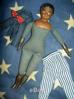 RARE Blackamoore, Nubian dark brown, antique 1890s bisque shoulderhead male doll