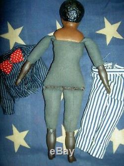 RARE Blackamoore, Nubian dark brown, antique 1890s bisque shoulderhead male doll