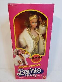 RARE GOLDEN DREAM BARBIE DOLL WithFUR COAT 1980 MATTEL 3533 NRFB