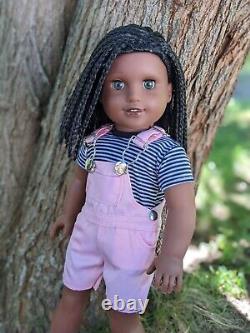 Rakhee Custom African American Girl Doll OOAK Black Braided Hair Green Eyes