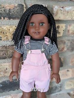 Rakhee Custom African American Girl Doll OOAK Black Braided Hair Green Eyes