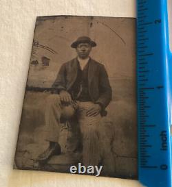 Rare 1850-60s Tintype Photo of Black African American Man Pocket Watch Studio