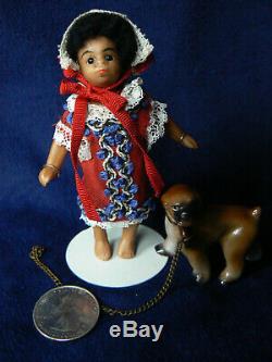 Rare Antique French Ethnic Black All-Bisque Doll Barefoot Glass Eyes 61