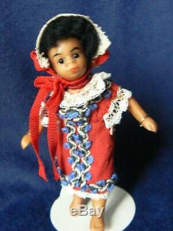 Rare Antique French Ethnic Black All-Bisque Doll Barefoot Glass Eyes 61