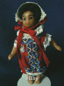 Rare Antique French Ethnic Black All-Bisque Doll Barefoot Glass Eyes 61