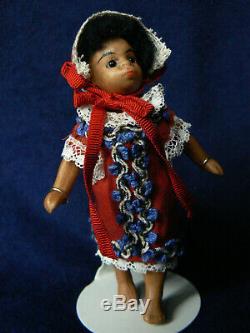 Rare Antique French Ethnic Black All-Bisque Doll Barefoot Glass Eyes 61