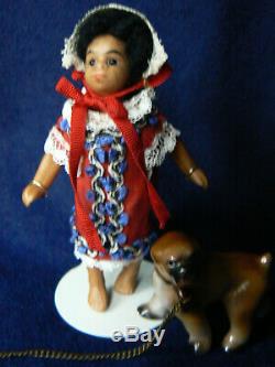 Rare Antique French Ethnic Black All-Bisque Doll Barefoot Glass Eyes 61