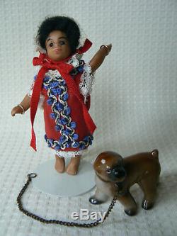 Rare Antique French Ethnic Black All-Bisque Doll Barefoot Glass Eyes 61