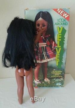 Rare HTF Ideal Black Look Around Velvet Doll 16 High with Original Box Hair Grows