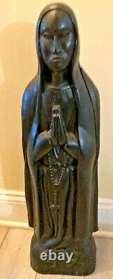 Rare Large Antique Wood Carved African American Black Virgin Mary Nuns Statue