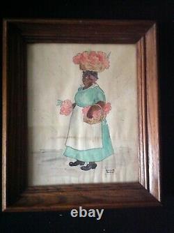 Rare Southern Black African American Artist Lenore Hamer Watercolor Painting