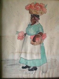 Rare Southern Black African American Artist Lenore Hamer Watercolor Painting