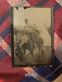 Rare Tintype Of African American Boy On Horse. Native American Teepee In Back