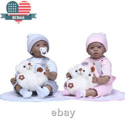 Real Life Baby Black Reborn Doll Twin Boy&Girl Reborn Toddler Twins Dolls 22inch