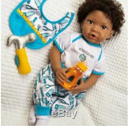 Realistic African American Doll Baby Carpenter Weighted Lifelike Curly Black New
