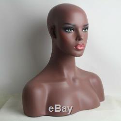 Realistic Fiberglass African American Black Female Mannequin Head Bust For Wigs
