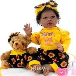 Reborn Baby Dolls Black Newborn African American Girl 22 inch Teddy Bear Gift
