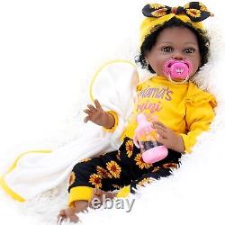 Reborn Baby Dolls Black Newborn African American Girl 22 inch Teddy Bear Gift