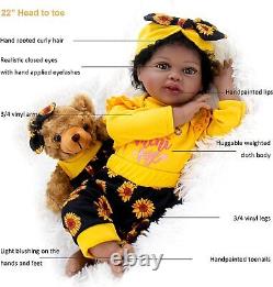 Reborn Baby Dolls Black Newborn African American Girl 22 inch Teddy Bear Gift