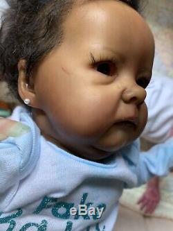 Reborn Baby Girl Doll Tink preemie African American Black Bonnie Brown