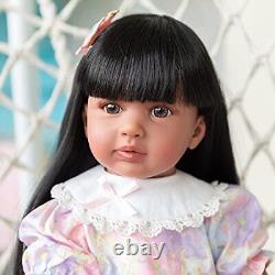 Reborn Toddle Doll Girl Black, 24inch Realistic African American Blue-girl