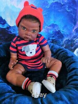 Reborn baby big boy doll Fei Yen AA Black awake boy doll Ready to ship