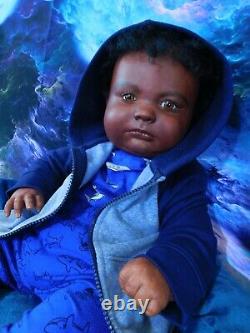 Reborn baby boy doll 3 month Joseph AA Black awake boy doll Ready to ship