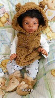 Reborn baby boy doll ethnic biracial AA Black awake boy doll Ready to ship OOAK