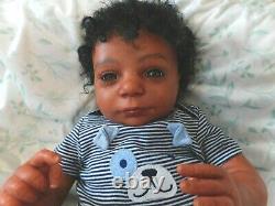 Reborn baby boy doll ethnic biracial AA Black awake boy doll Ready to ship OOAK