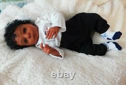 Reborn baby boy doll ethnic biracial AA Black awake boy doll Ready to ship OOAK