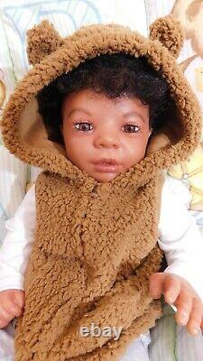 Reborn baby boy doll ethnic biracial AA Black awake boy doll Ready to ship OOAK